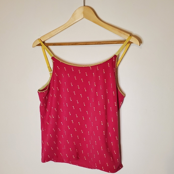Spring Pop Pink and Chartreuse Polka Dot Camisole with Scalloped Edges - Picture 2 of 6